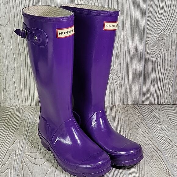 Hunter Original Purple Tall Gloss Rain Boots Girls 5G - Picture 9 of 14